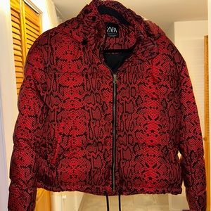 RED SNAKESKIN ZARA BOMBER JACKET